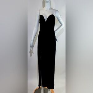 AMANDA UPRICHARD Elegant Black Cherri 
Maxi Strapless Side Slit Dress /Gown Sz:P